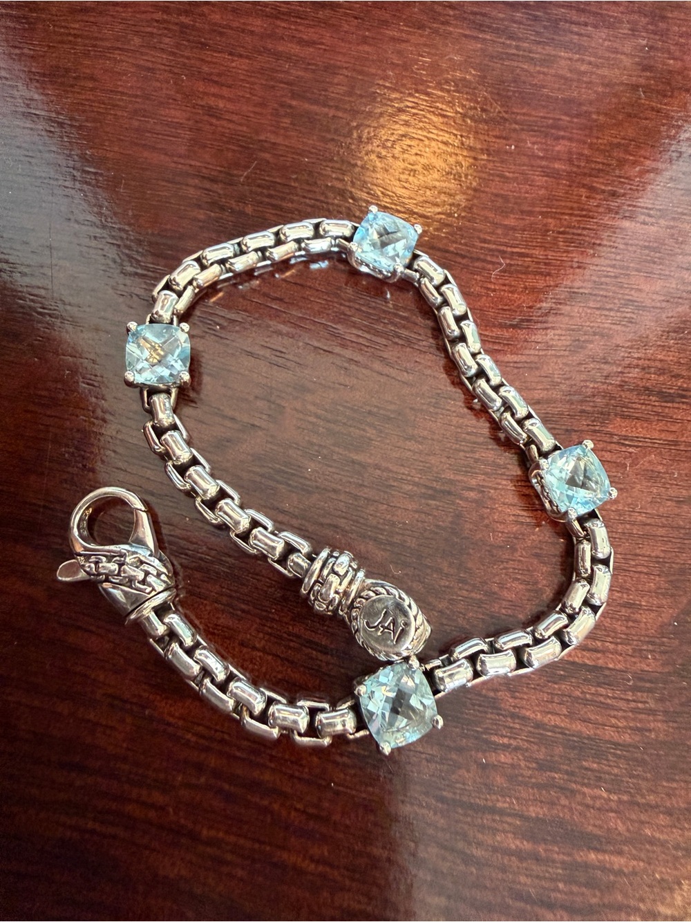 Jai john hardy sterling silver 4 blue topaz stone bracelet